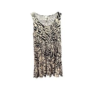 HM Womens Medium Tan Black Abstract Animal Print Sleeveless Viscose Shift‎ Dress